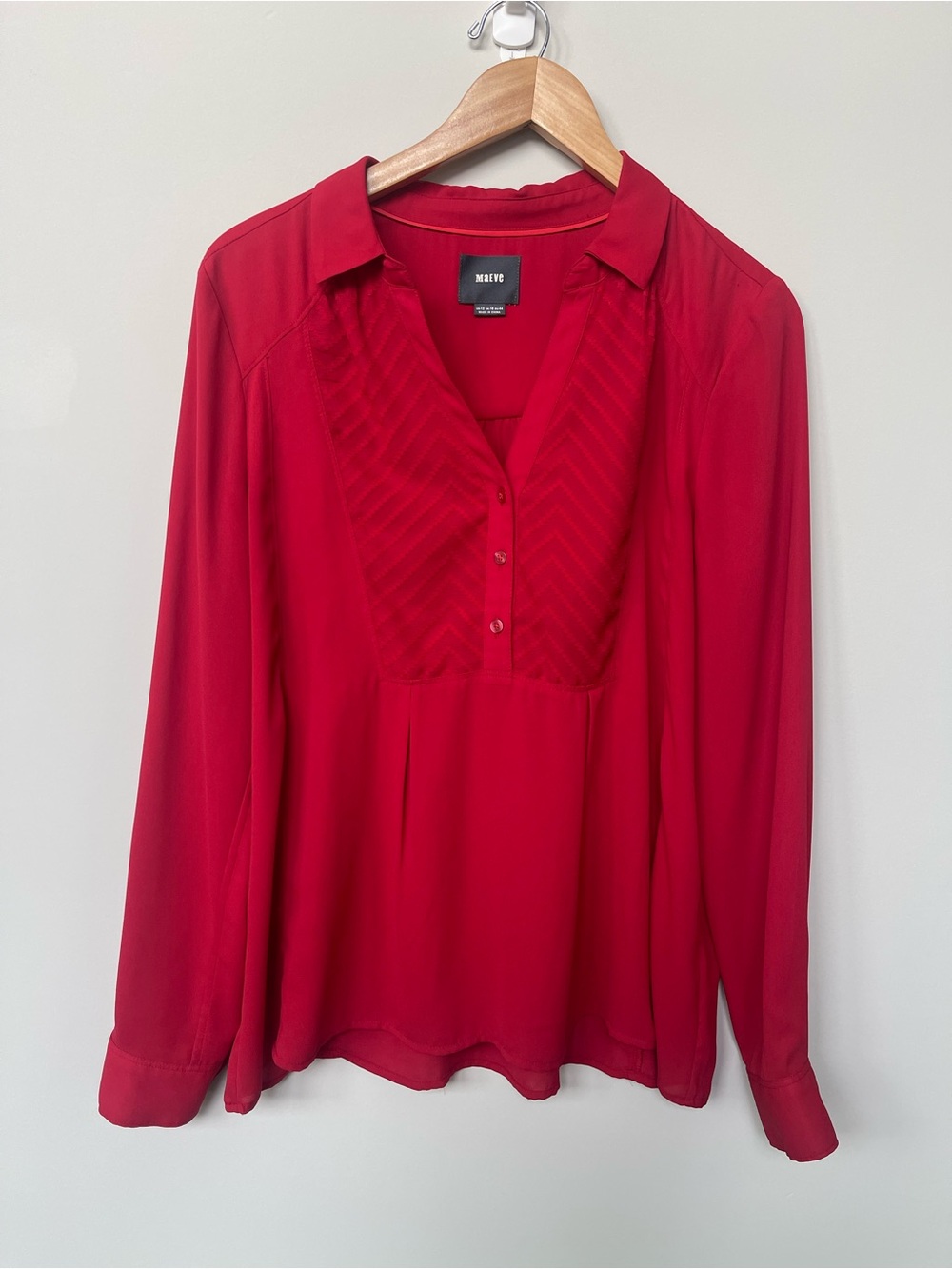 Maeve | Red V Neck Collared Popover Blouse